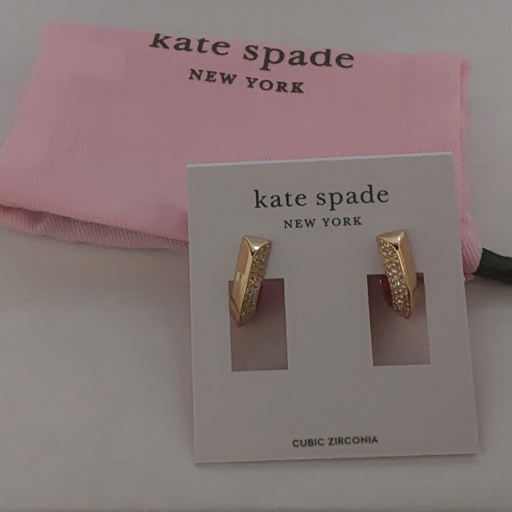 Kate Spade Gold Cubic Zirconia Earrings With Crystals On The Side